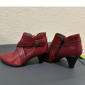 Born Red Leather Ankle Booties with Side Zipper and Buckle